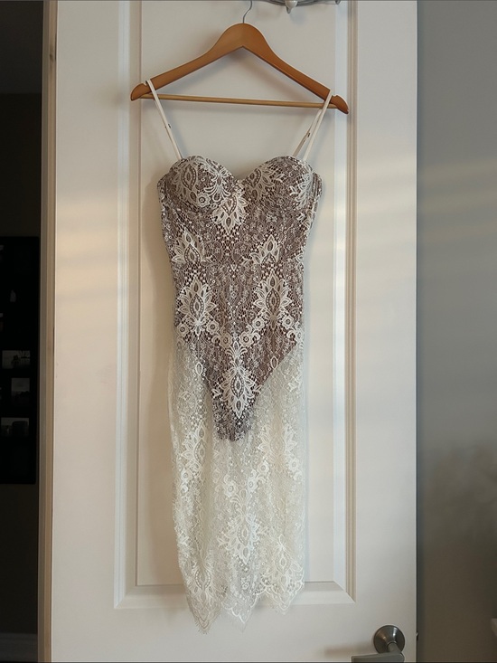 JLUXLABEL Dresses & Skirts - JLUXLABEL Taupe and Ivory Lace Strapless Bustier Dress